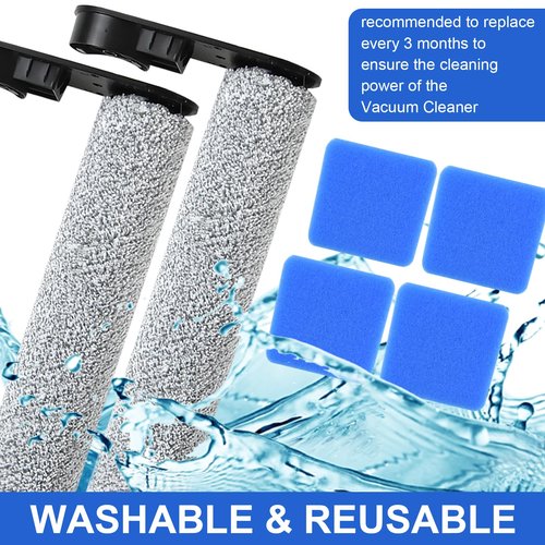 PhoebCynthi Replacement Brush Roller Accessories Kit Compatible with Eureka NEW430BL and Compatible with Jonr ED12/ ED12 Lite Cordless Wet Dry Vacuum Cleaner.（3 Brush Rollers +6 Sponges）