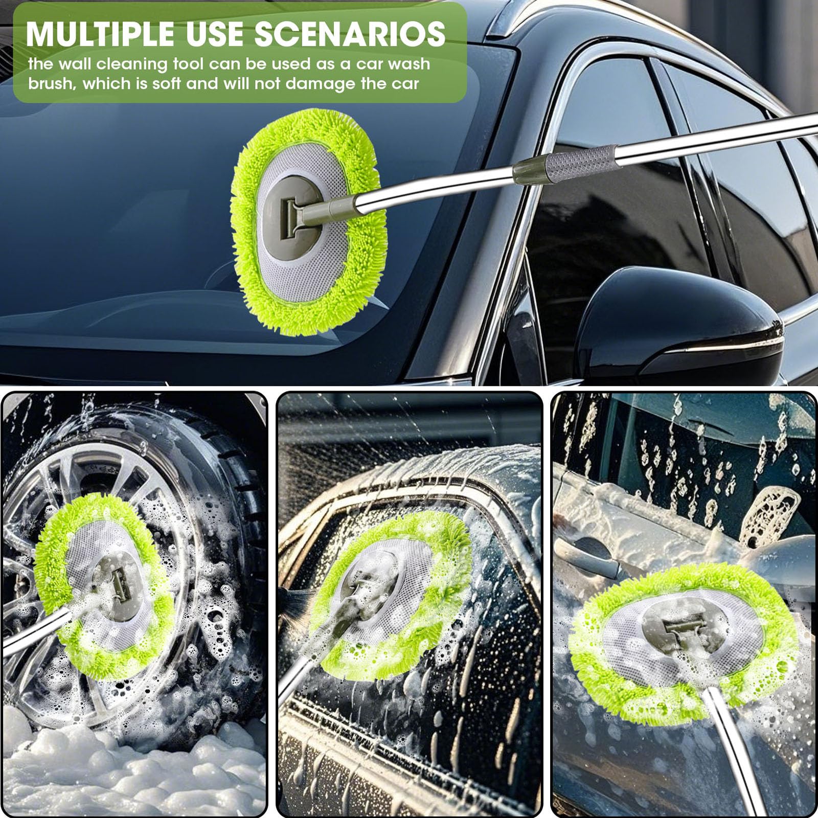 Wall Mop,Wall & Baseboard Cleaner Mop Tool with 71.3'' Long Handle,Ceiling Dust Mop with 15° Labor-Saving Extension Pole,Rotatable Adjustable Cleaning Tool Duster for Cleaning Window,Tile,Home,Green