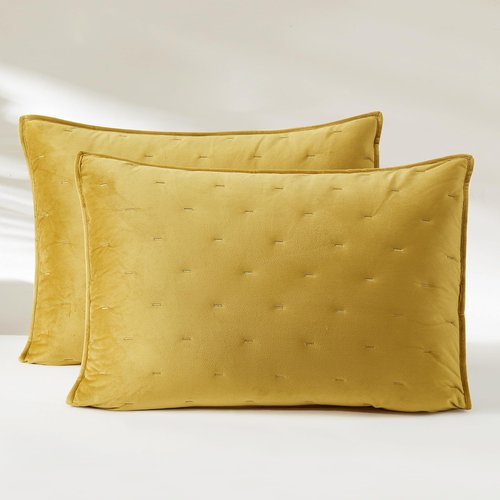 Lush Decor - Quilt Set, 3-Piece Cozy Velvet Bedding with Matching Shams, Embroidered Stitch Design (Haven Mineral Yellow, Full/Queen)