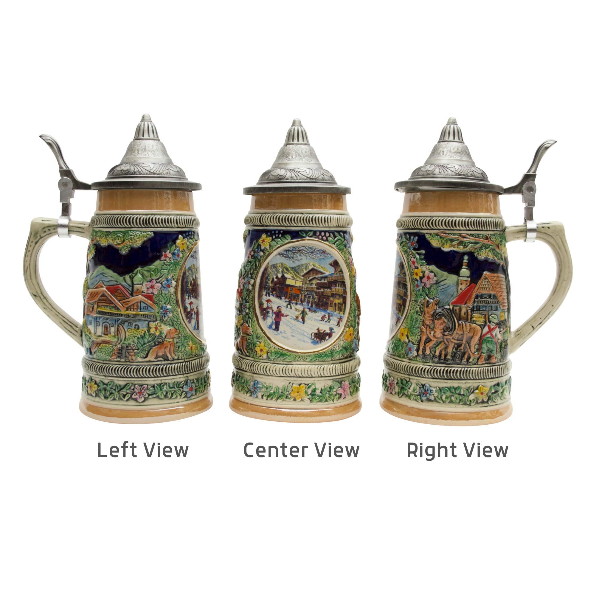 0.55 Liter OktoberfestHaus (Winter) In Germany Beer Stein With Lid - German Gifts for Men, Collectible Steins, Mugs for Beer Lover Gift Idea