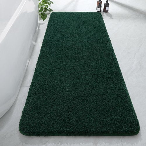 AROGAN Luxury Long Bathroom Runner Rug, 24x60 Inch Thick Soft and Absorbent Non Slip Bath Mat, Rubber Backing Quick Dry Rugs Carpets, Machine Washable Plush Mats for Shower Floor, Deep Green