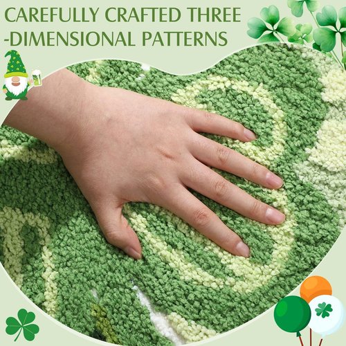 Lyrow St. Patrick's Day Bathroom Rug with 3D Plush Lucky Shamrock 31'' x 20'' St Patricks Day Bathroom Decor Clover Bath Mat Absorbent Bath Rug Non Slip Washable for Bedroom Living Room Home Decor