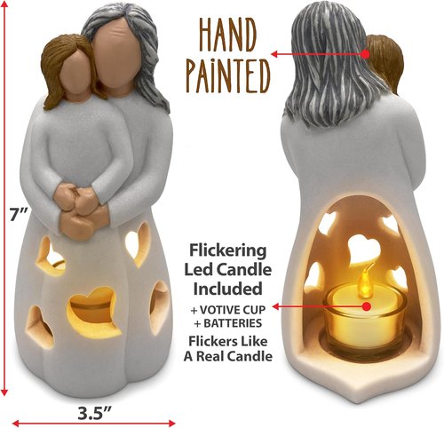 Gigi Hand-Painted Grandma-Granddaughter Candle Holder Statue - Flickering LED | Unique Birthday & Christmas Gift