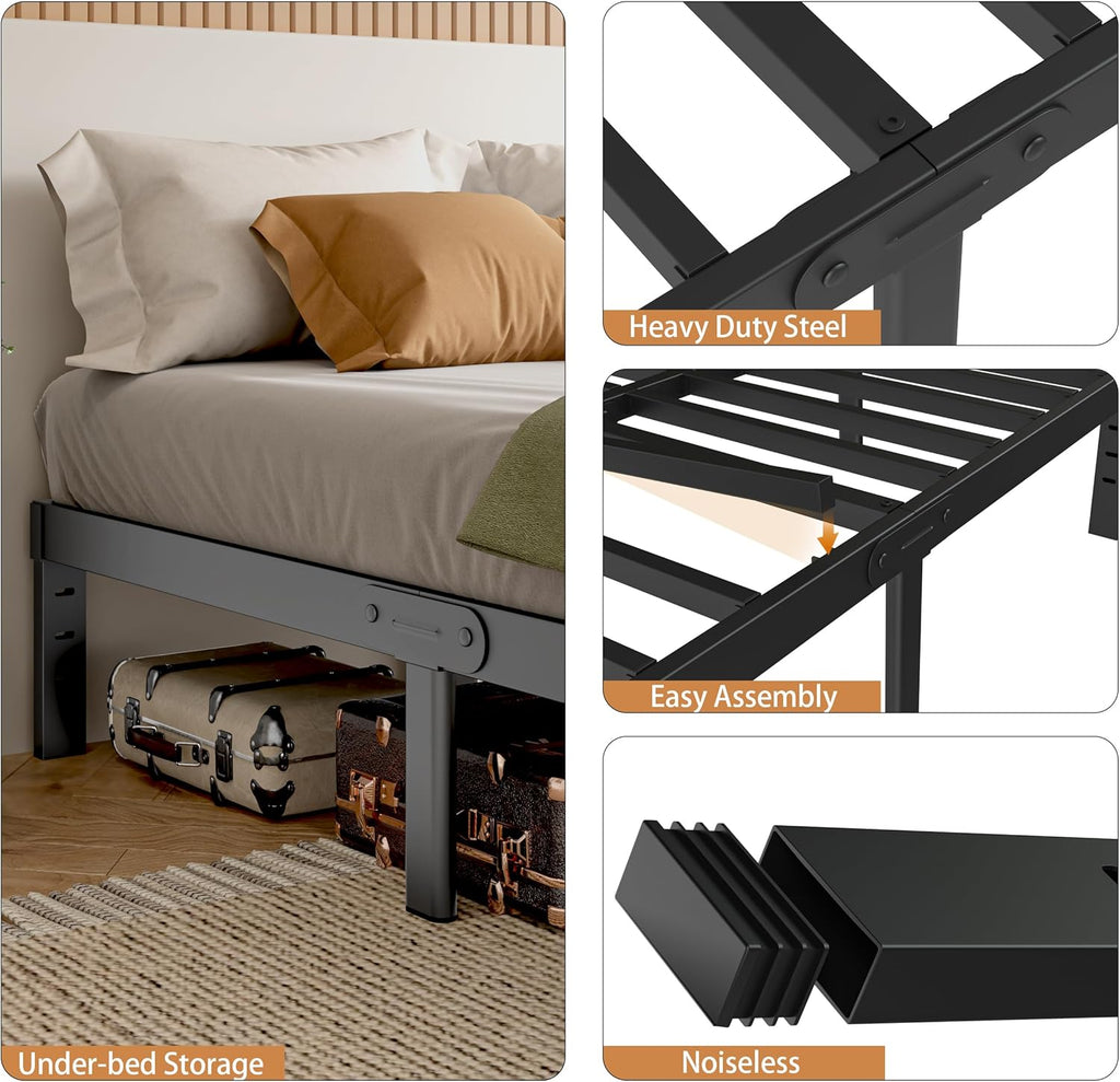 Skiennix Full Size Bed Frame - Heavy Duty 14 Inch Metal Design with No Box Spring Needed | Noiseless & Easy Assembly, Black
