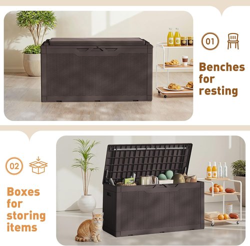 Greesum 100 Gallon Resin Deck Box - Large Outdoor Storage for Garden Tools & Patio Cushions | Dark Brown