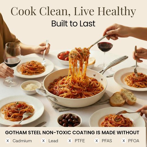 GOTHAM STEEL Cream 14 Inch Non Stick Frying Pans, Large Family Sized Nonstick Cooking Pan Skillet, Nonstick, 100% PFOA Free Ceramic Coating, Oven and Dishwasher Safe, Cream White