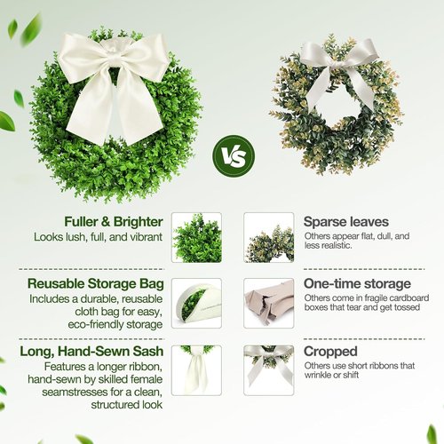 Boxwood Wreaths by [Brand Name] - Preserved 24" Front Door Decor | Elegant Summer Wreath