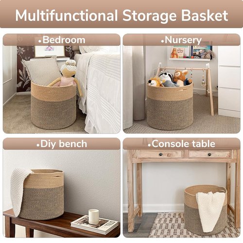 Goodpick Large Cotton Rope Basket - 15.8" x 15.8" x 13.8" | Stylish Wicker Storage for Blankets & Toys