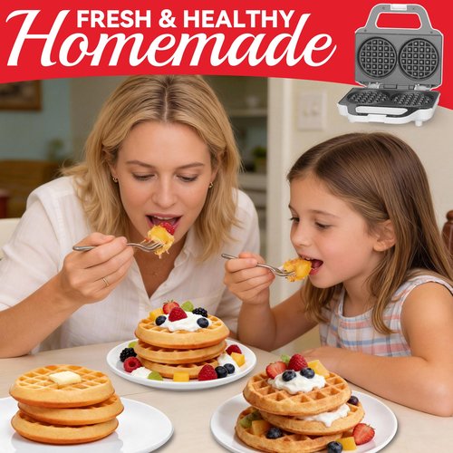 SugarWhisk 4 Inch Double Mini Waffle Maker Machine, Chaffle Maker, Waflera Electrica, Small Waffle Iron for Waffles, Keto Chaffles, Hash Browns, Cookies, Non-stick Plates