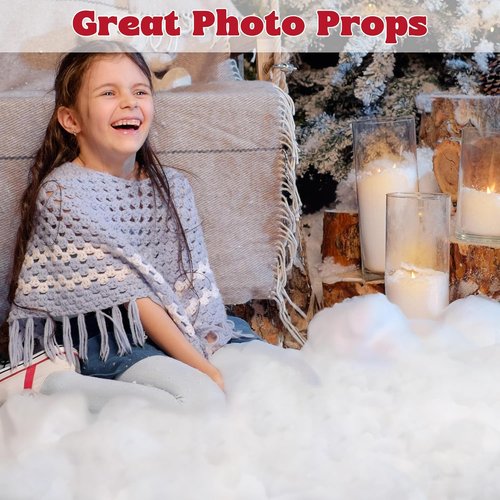 Artificial Fake Snow by [Brand Name] - 2LB Vacuum-Packed White Cotton for Christmas Decorations | Fluffy Indoor Faux Snow