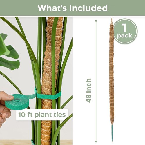 K-Brands 48'' Bendable Moss Pole | Monstera Plant Support - Durable Coconut Palm Fiber - Brown