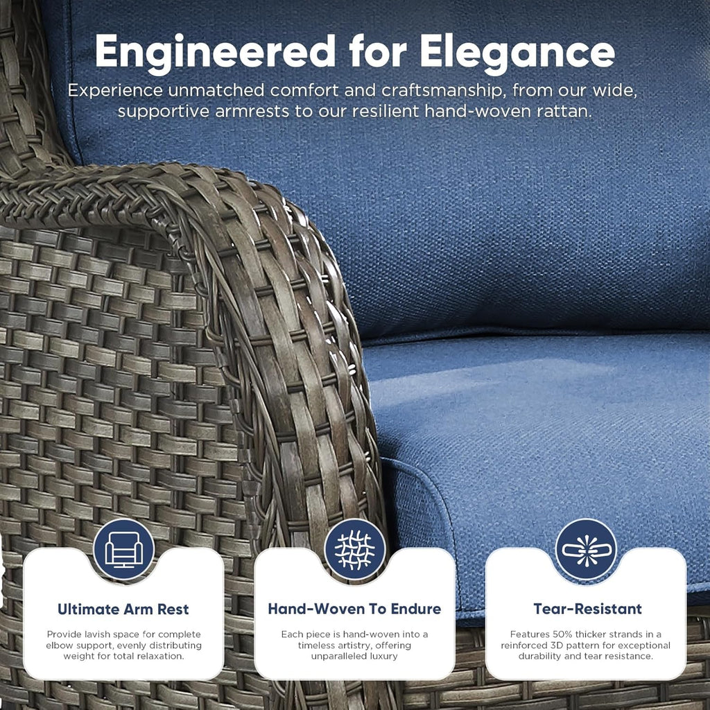 Belord Outdoor Swivel Chairs - Set of 2 All-Weather Wicker Rockers for Patio & Porch - Gray/Blue