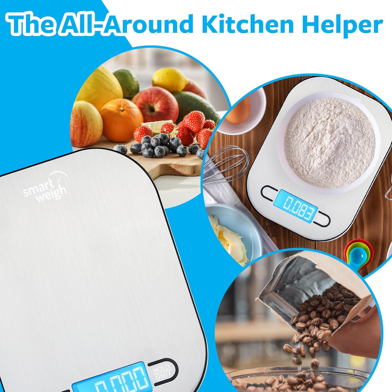 Smart Weigh Stainless Steel Digital Kitchen Scale - Accurate Measurements for Cooking & Meal Prep | Grams & Ounces