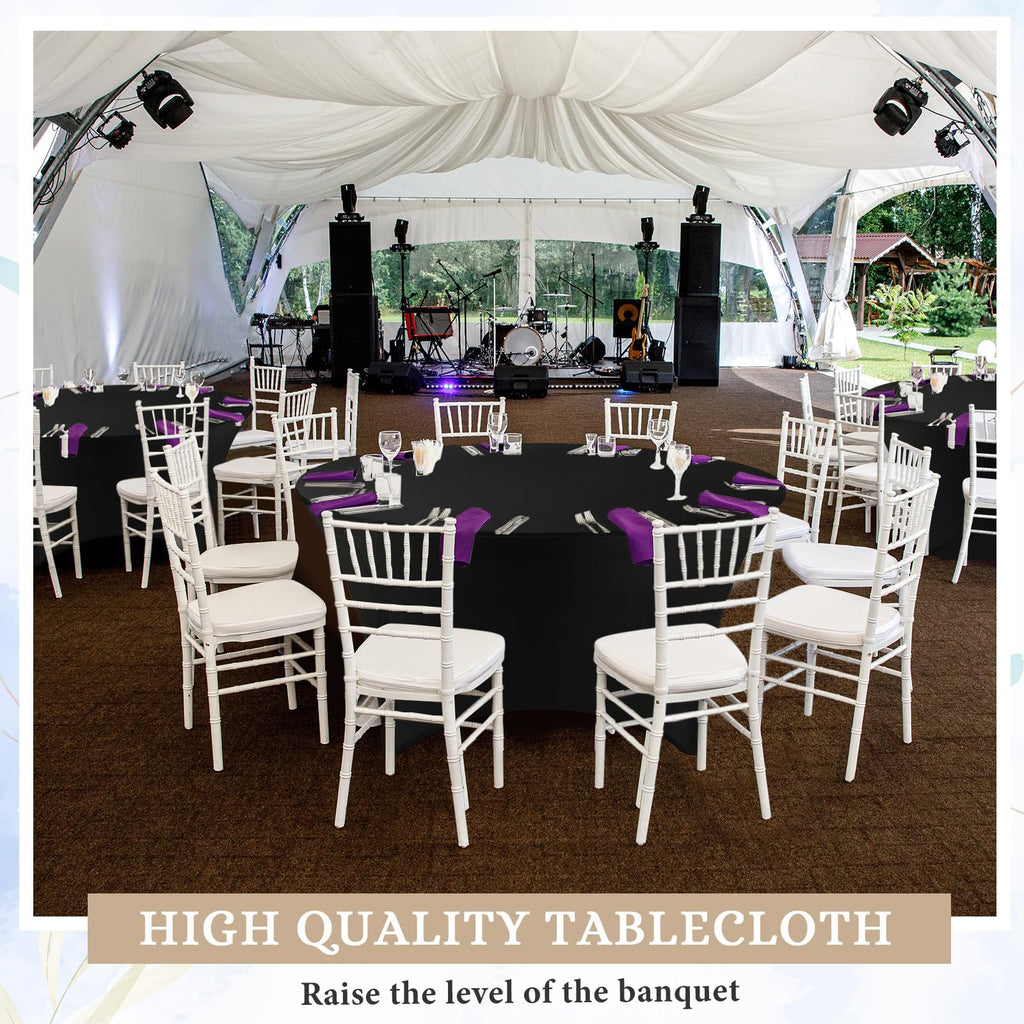 Preboun 8 Pack 72 Inch/ 6 FT Spandex Round Tablecloth Fitted Stretch Tablecloth Elastic Table Cover for Wedding Party Restaurant Banquet Cocktail and Halloween(Black)