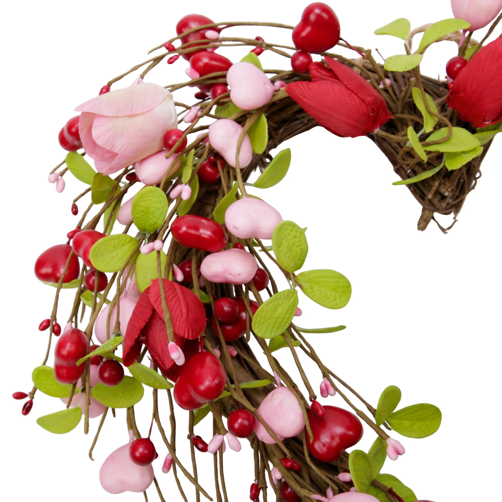 15 Inch Valentine's Day Wreath for Front Door Heart Wreaths Valentine's Day Decorations Pink Tulip Spring Wreath for Valentine's Day Gift Anniversary Wedding Home Decor