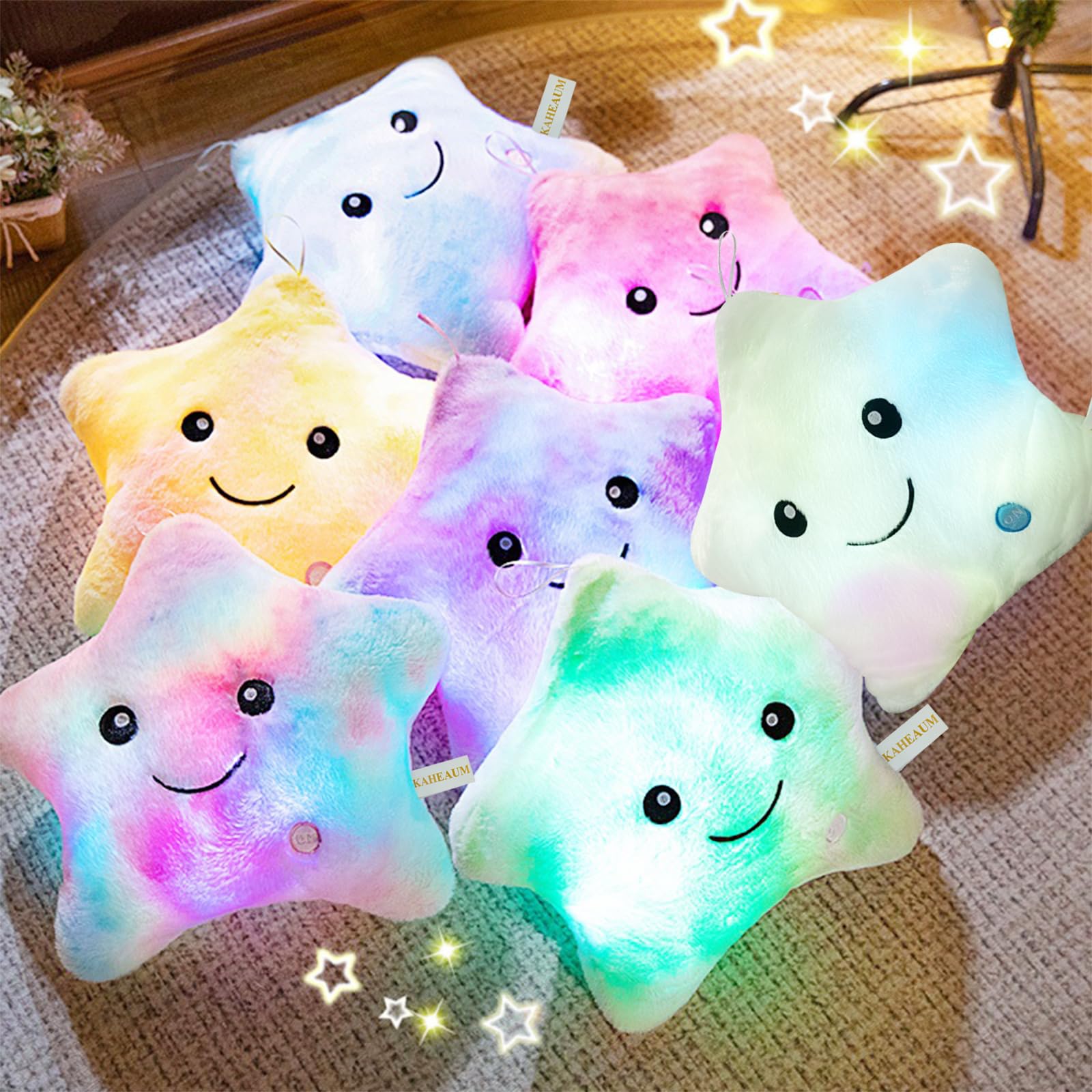 KAHEAUM LED Night Light Star Pillow for Kids Throw Pillow Home Decor Couch Bedroom Office, Cute Stuffed Animals for Girls Plushies Boys Children Toys Daughter Doll Christmas Birthday Gifts White Blue