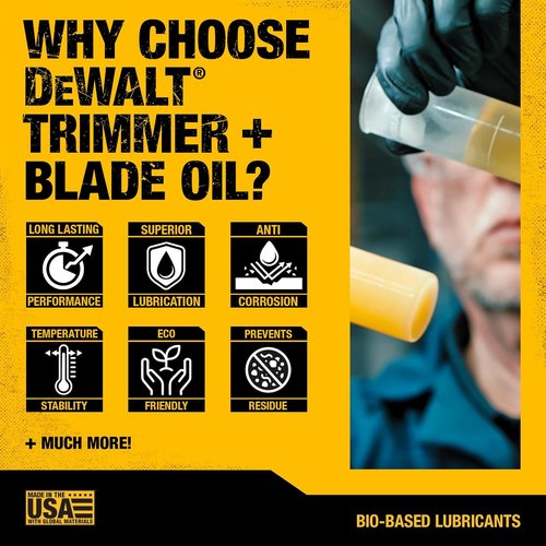 DEWALT Hedge Trimmer Oil - Eco-Friendly Biodegradable Lubricant for High-Speed Blades - 8 oz