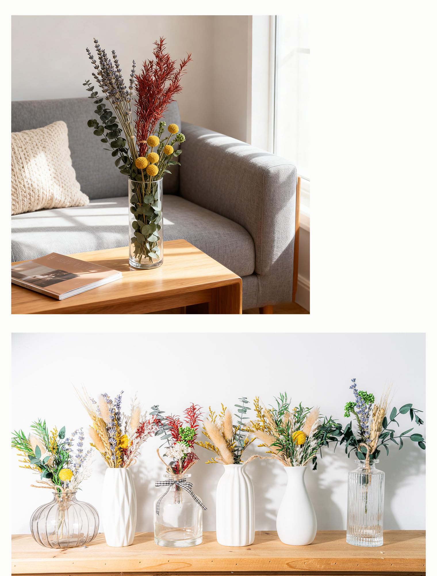 12 Kind Dried Flowers Set - Including Lavender, Eucalyptus, Wheat, Bunny Tails, Handmade for DIY Crafts, Vase Decor, Wedding/Home/Birthday/Seasonal Decor