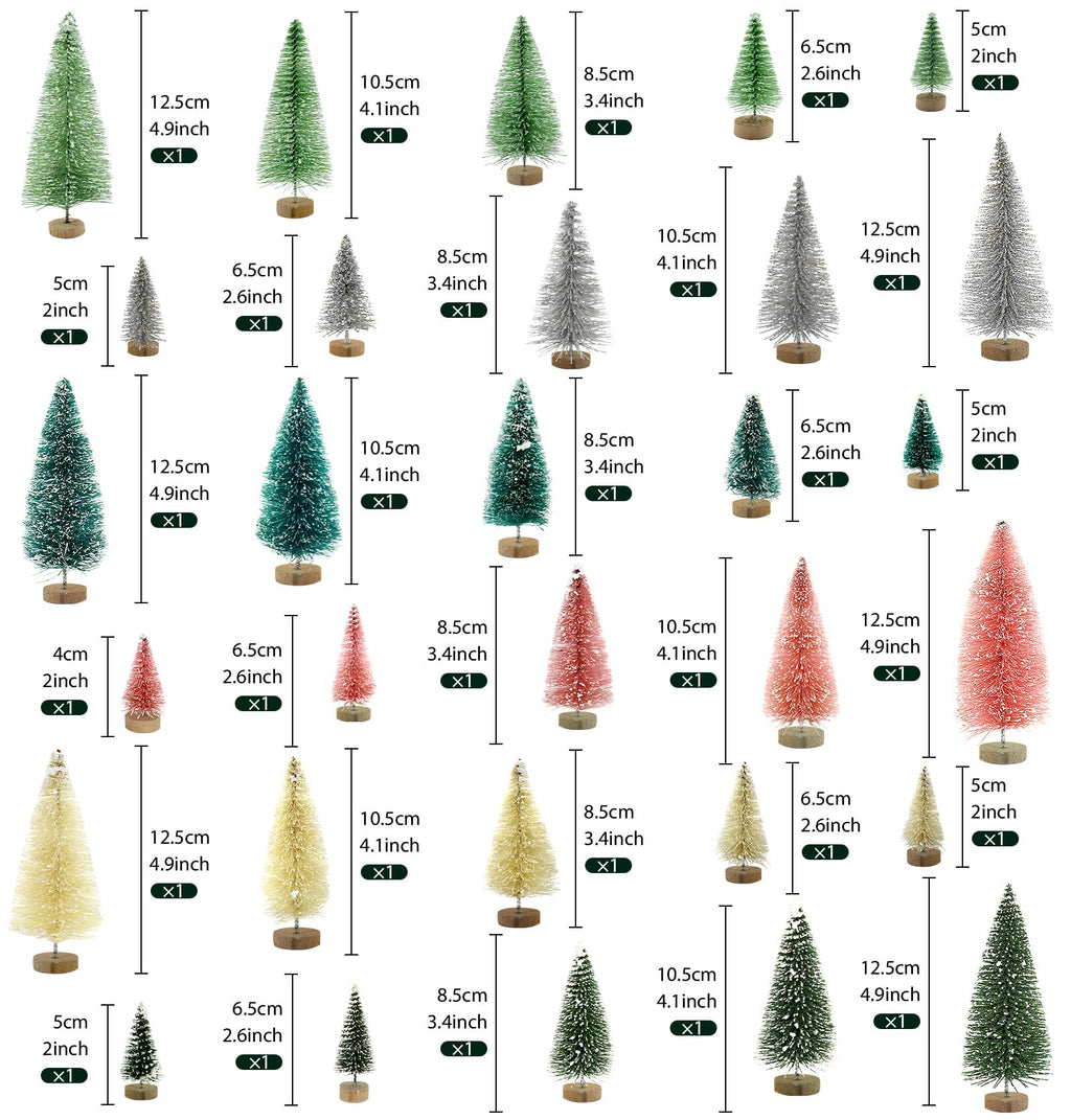 30 PCS Mini Bottle Brush Christmas Trees with Wood Base, Small Pine Tree Sisal Trees for Christmas Table Top Decor Winter Crafts Ornaments