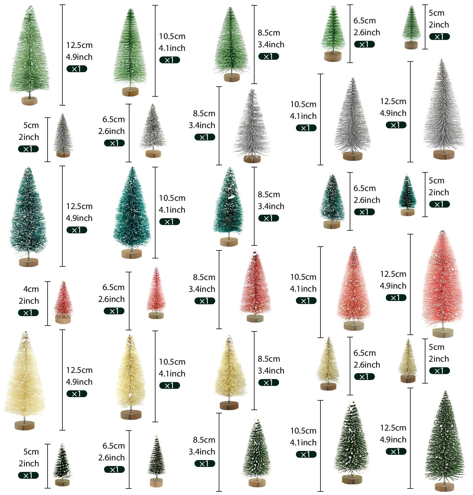 30 PCS Mini Bottle Brush Christmas Trees with Wood Base, Small Pine Tree Sisal Trees for Christmas Table Top Decor Winter Crafts Ornaments