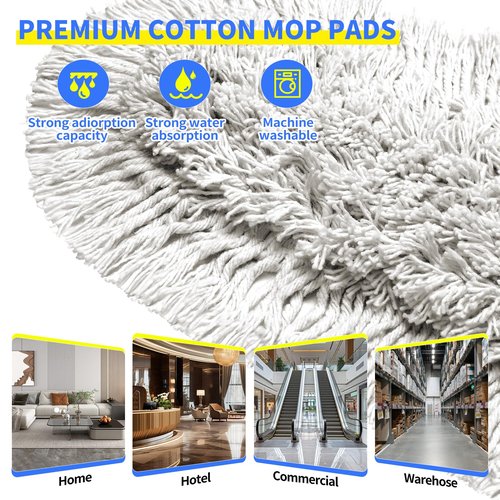 29.5" Commercial Dust Mop for Floor Cleaning,Heavy Duty Floor Duster with 2 Cotton Reusable Mop Pads,61” Long Handle Wet Dry Flat Mops for Hardwood Floors,Marble, Laminate,Tile,Concrete,Garage (Blue)