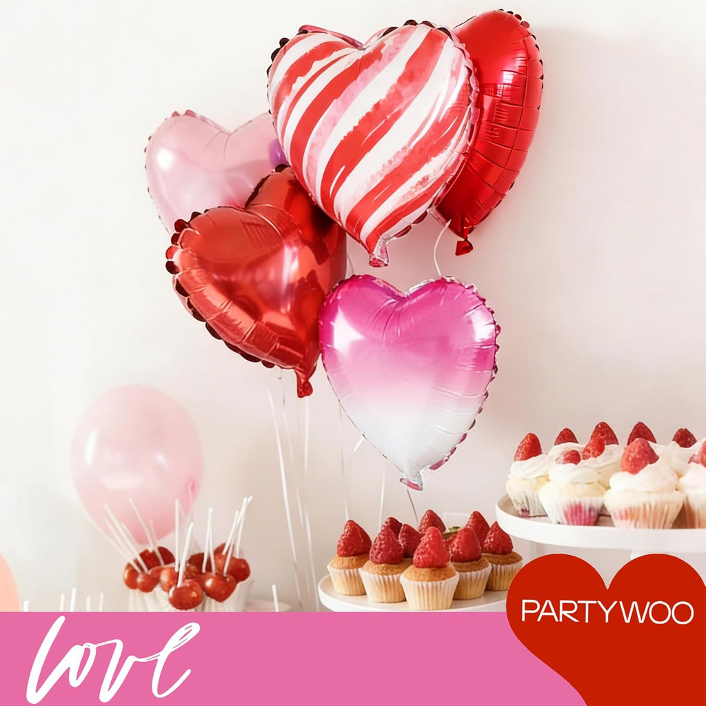 PartyWoo Valentine's Balloons - 15pcs 18 Inch Pink & Red Foil Heart Balloons for Romantic Celebrations