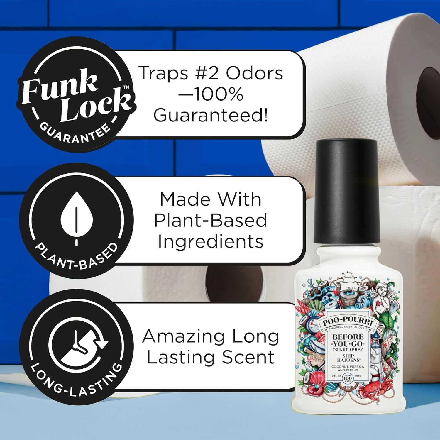 Poo-Pourri Toilet Spray - Ship Happens Scent, 2 Fl Oz | Coconut, Freesia & Citrus Freshness