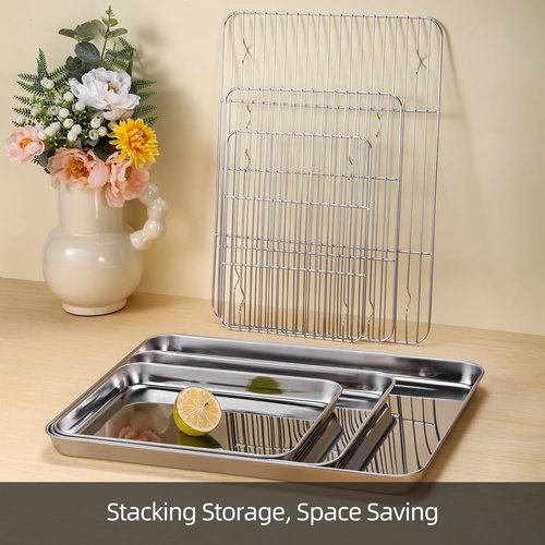 Amrules Baking Sheet Set - 3 Premium Stainless Steel Cookie Sheets with 3 Cooling Racks | Nonstick, Heavy Duty