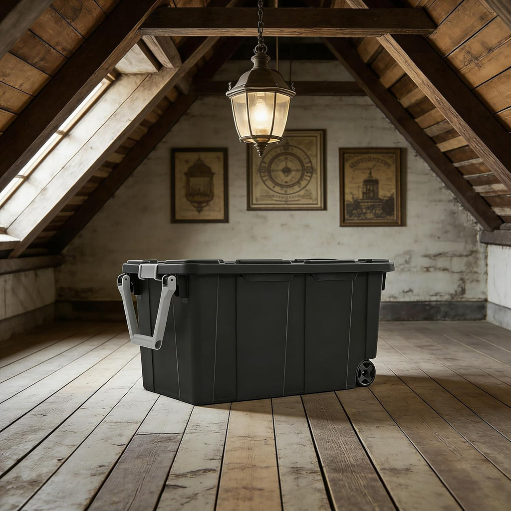 Skiennix 40 Gallon Storage Bin - Extra Large Tote with Wheels & Lid for Attic, Basement, Garage | Dark Gray