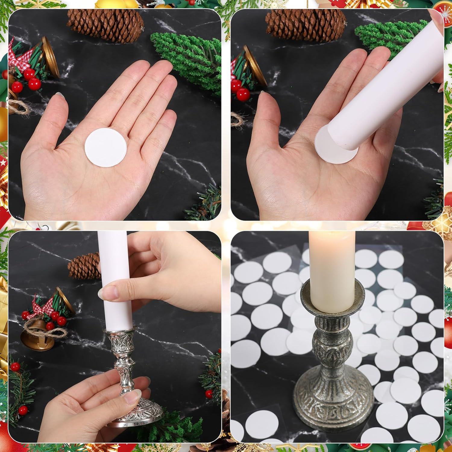 Skiennix 64Pcs Taper Candle Holders - Adhesive Snugger Grips for Candles | Perfect for Weddings & Holidays