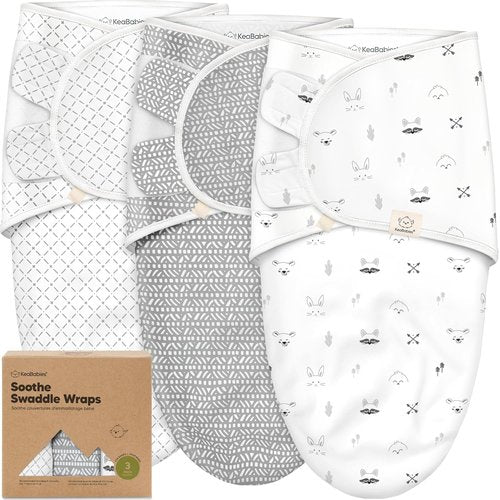 KeaBabies Organic Baby Swaddle Sleep Sacks - Soft & Snug 3-Pack for Newborns 0-3 Months | Nordic Design