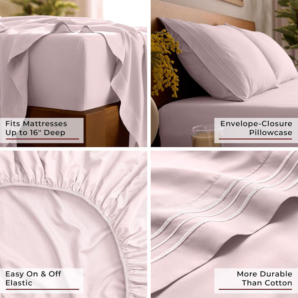 Mellanni Queen Sheets Set - 4 PC Luxury Bedding Collection - Extra Soft, Cooling, Wrinkle Resistant | Blush Pink