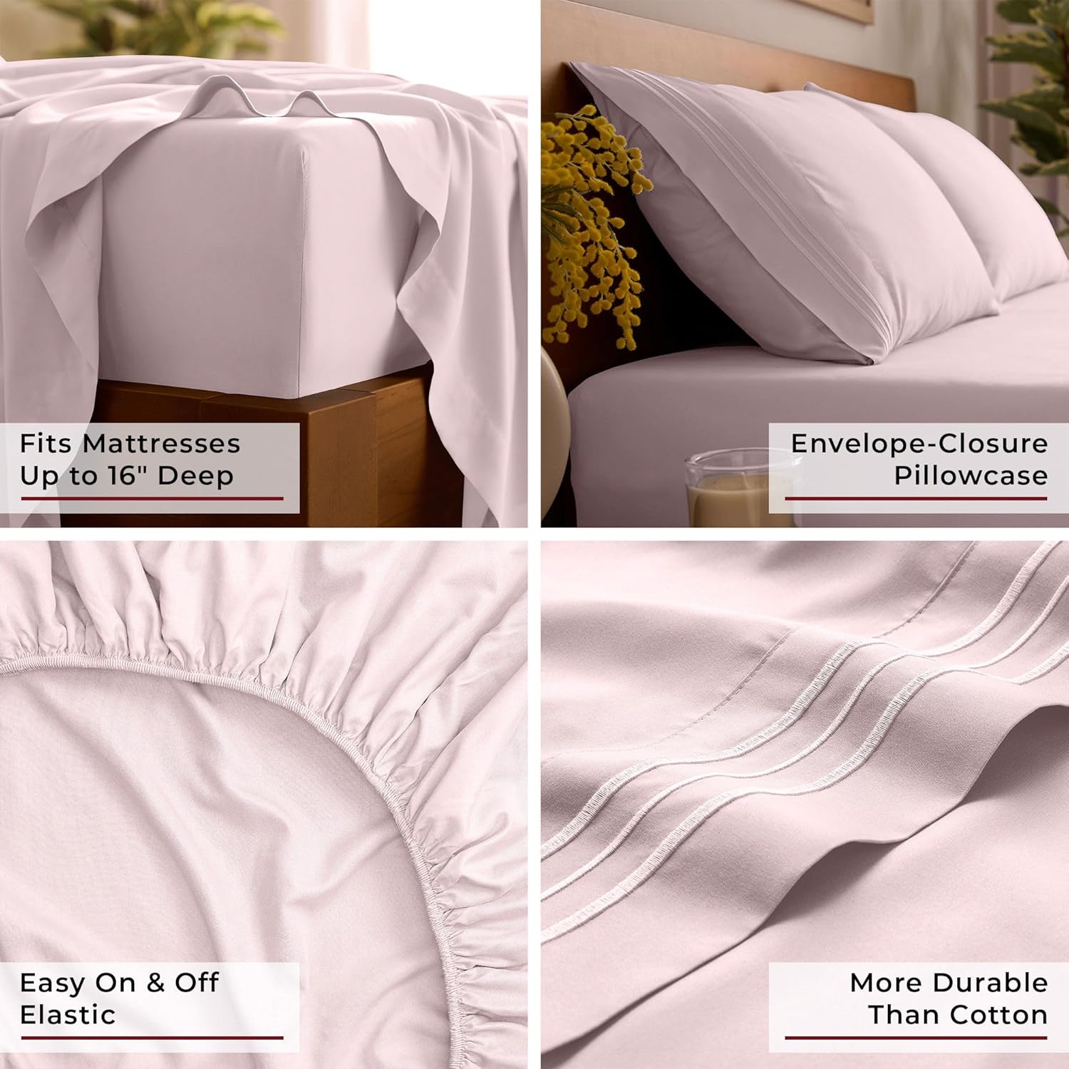 Mellanni Queen Sheets Set - 4 PC Luxury Bedding Collection - Extra Soft, Cooling, Wrinkle Resistant | Blush Pink