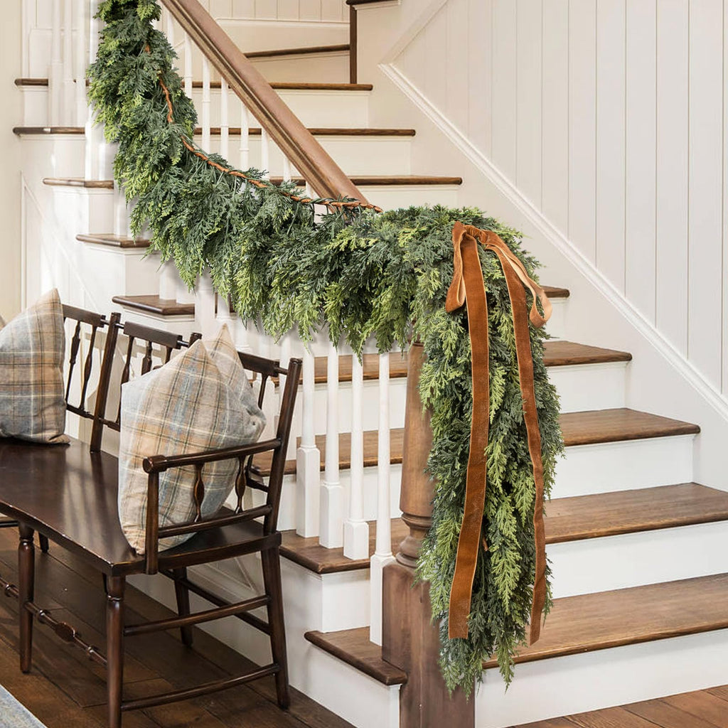 F.ZEGAO 6FT Christmas Cedar Garland Thick & Lush, Real Touch Faux Greenery Christmas Garland for Mantle, Fireplace, Porch, Outdoor & Indoor Holiday Decorations, Not Include Light String (1 Pcs)