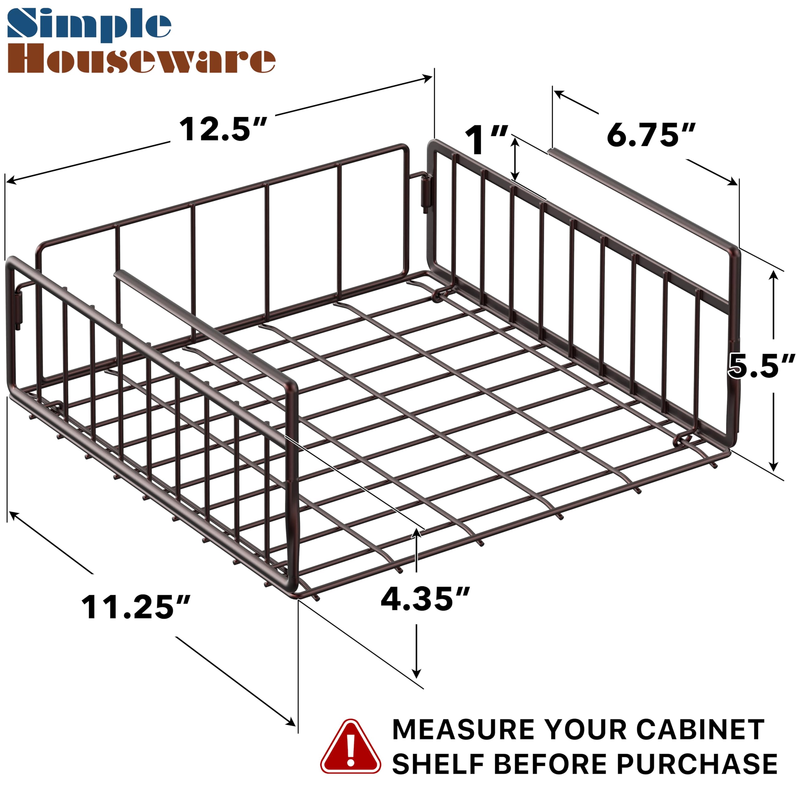 Simple Houseware Under Shelf Basket, Bronze - 2 Pack