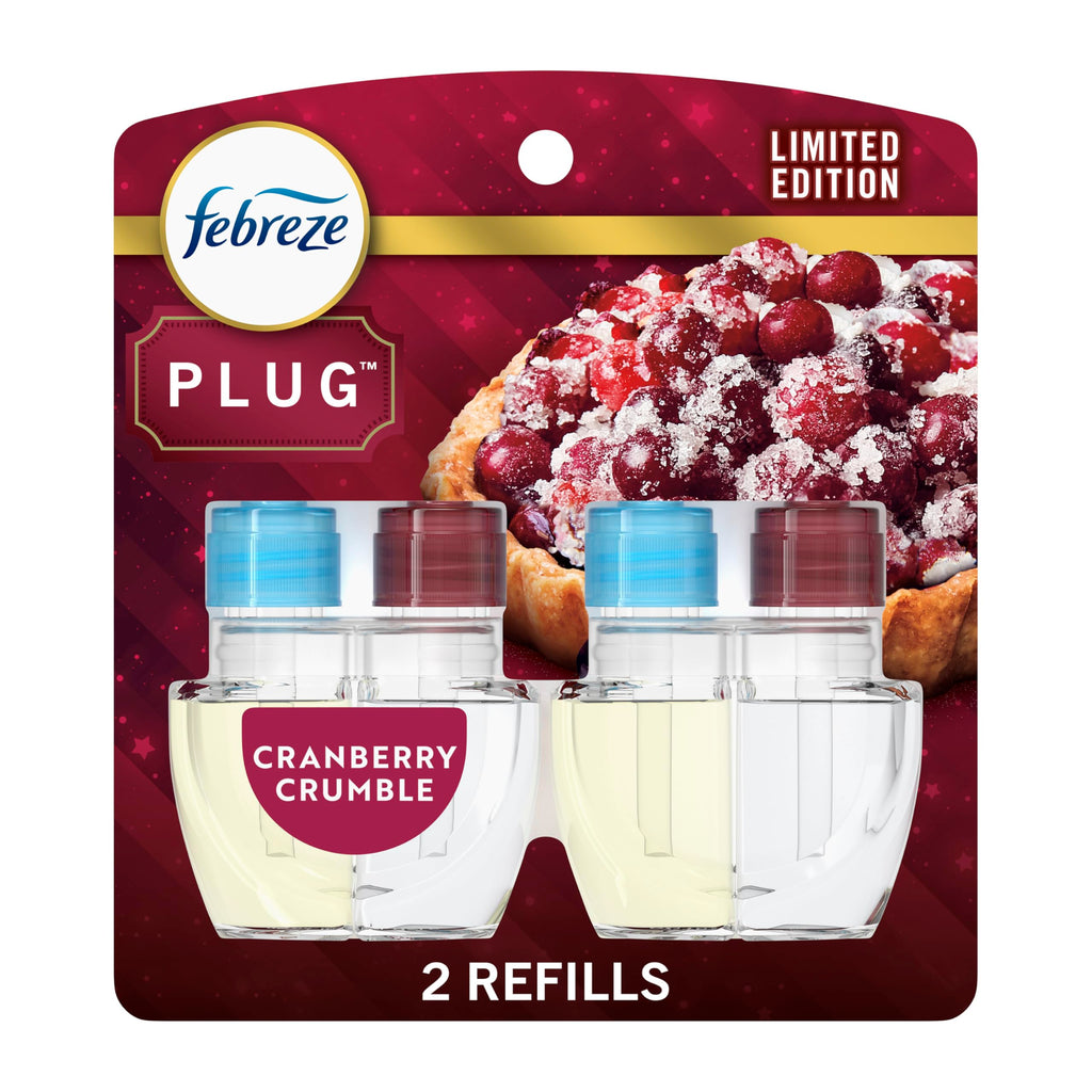 Febreze Plug In Air Freshener, Odor-Fighting Scented Oil Refill, Air Fresheners for Home and Bathroom and Kitchen, Long Lasting for Strong Odors, Cranberry Crumble Scent, 0.87oz Refills, 2 Count