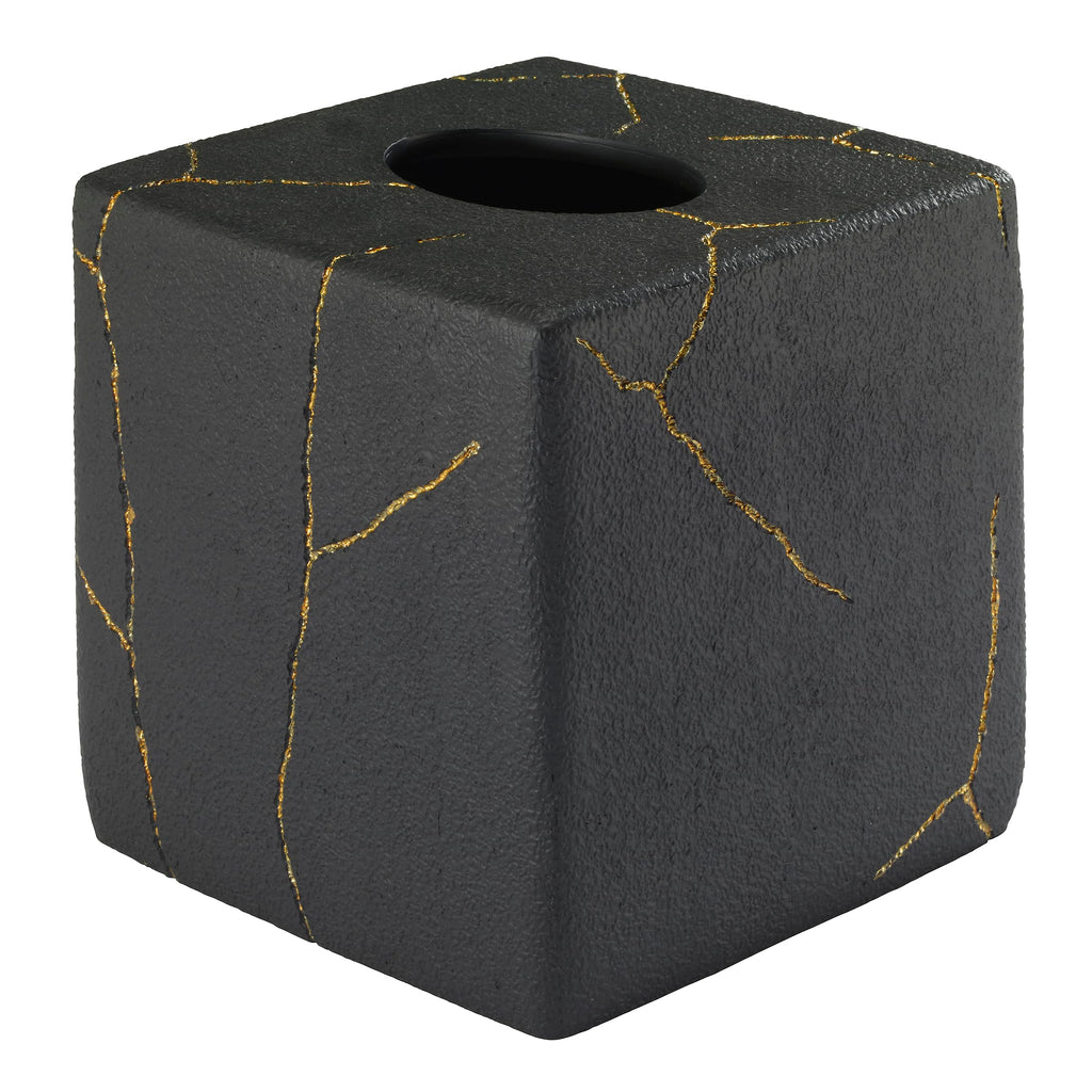 Nicole Miller - Tissue Box Cover, Resin Countertop Accessories, Dorm Room Essentials (Sydney Collection, Black/Gold)