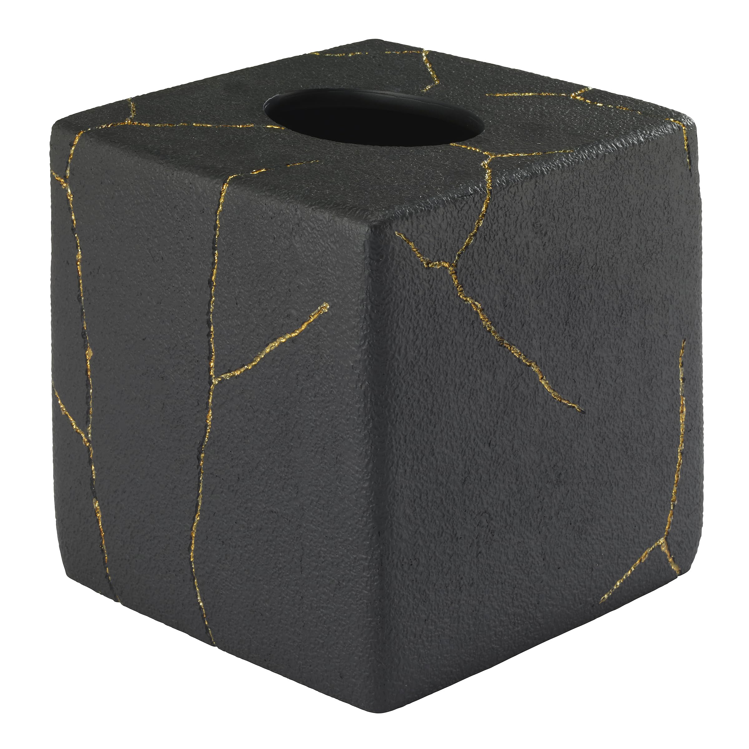 Nicole Miller - Tissue Box Cover, Resin Countertop Accessories, Dorm Room Essentials (Sydney Collection, Black/Gold)