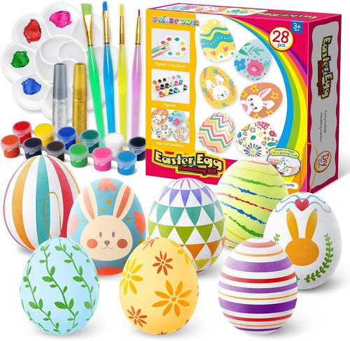 Flocking Eggs Painting Kit by Easter | 28 Paintable White Eggs with Doodle Kit for DIY Decor