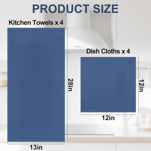 Homaxy Kitchen Towels Set - Ultra Soft 100% Cotton Dishcloths | 8-Piece Assortment in Navy Blue