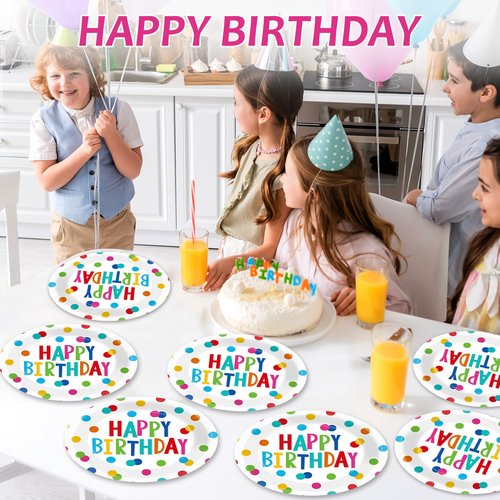 50 PCS Happy Birthday Oval Paper Plates - 11inch Large Colorful Dots Design Platters, Heavy Duty Dish Tray for Party Decorations, Gathering, Picnic Tableware Supplies