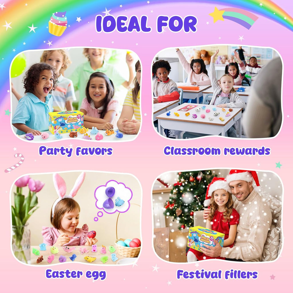 Zefy 80 Pcs Mochi Squishy Toys - Fun Fidget Toys for Kids | Perfect for Parties, Goodie Bags & Prizes