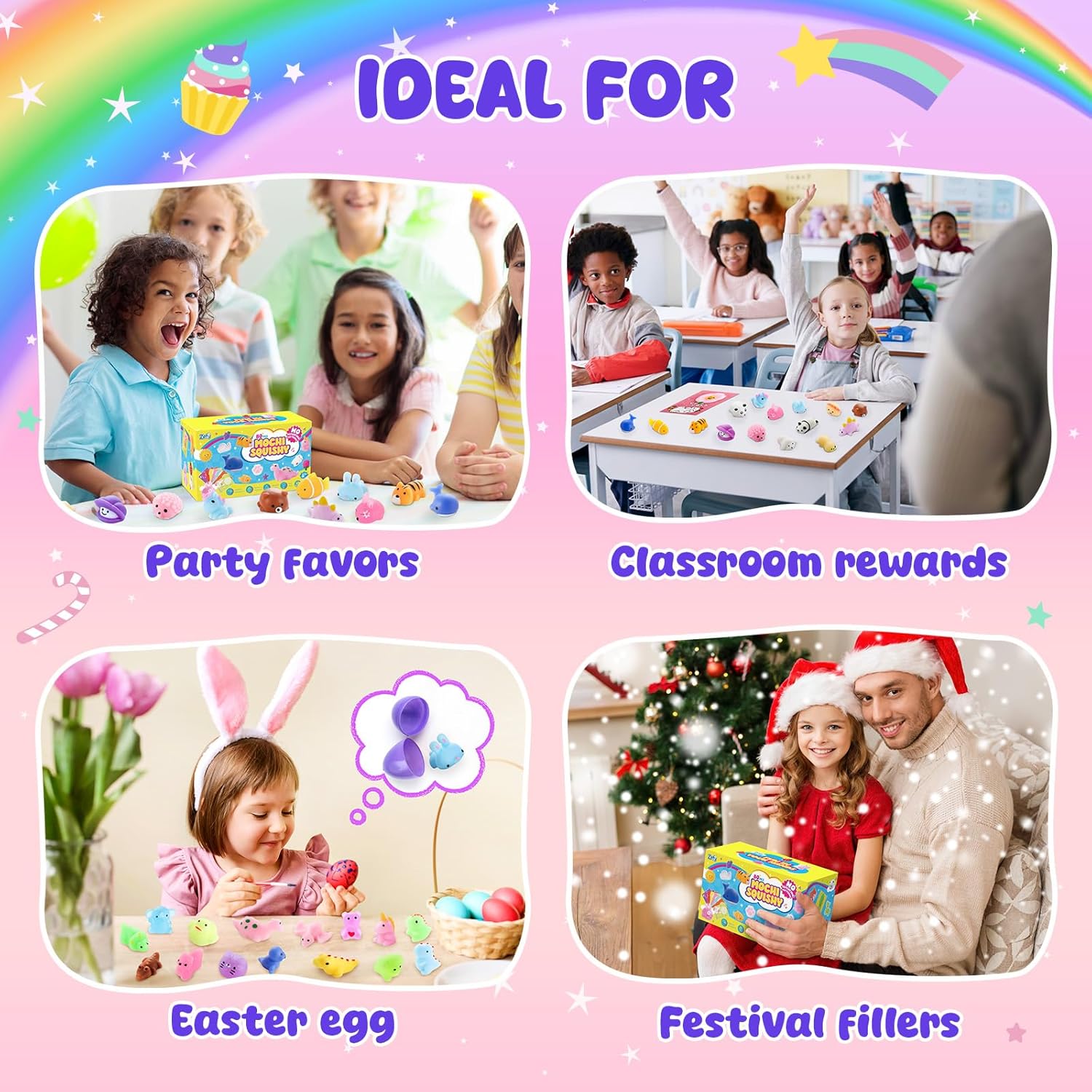 Zefy 80 Pcs Mochi Squishy Toys - Fun Fidget Toys for Kids | Perfect for Parties, Goodie Bags & Prizes