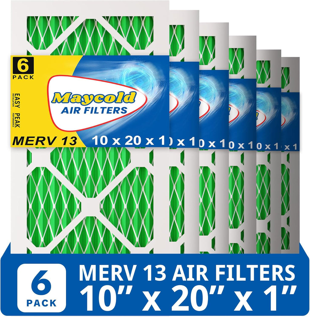 Maycold MERV 13 Air Filter - High-Efficiency Pleated AC & Furnace Filters | 10x20x1 Size (6-Pack)