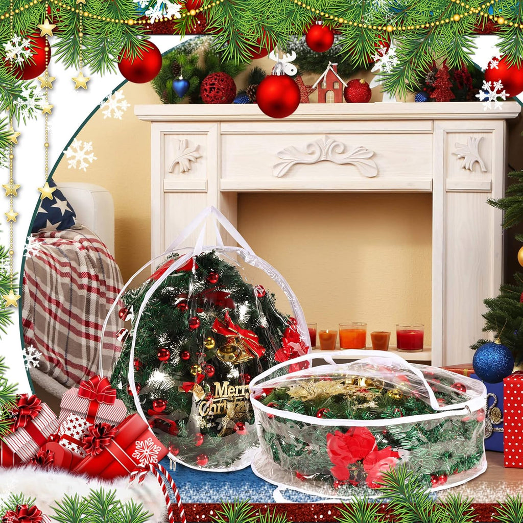 Shappy Clear Christmas Wreath Storage Container - 24 Inch Wreath Bag with Dual Zippers & Reinforced Handles