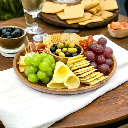 WRIGHTMART Acacia Wooden Plates – Set of 4, 12” Round Dinner & Charger Plates, Rustic Handcrafted Tableware for Charcuterie, BBQ, Farmhouse Dining, or Gift