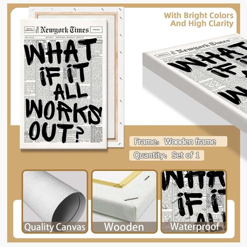 Drimiler Retro Black And White Newspaper Poster - Positive Affirming Canvas Wall Art | 16x24in Framed Decor