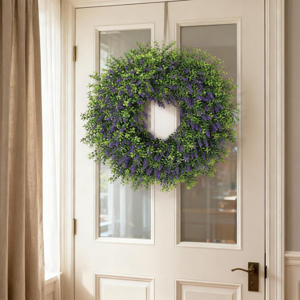 Regine Switzerland 26" Artificial Lavender & Boxwood Wreath - Large Faux Purple Greenery for Year-Round Home Decor