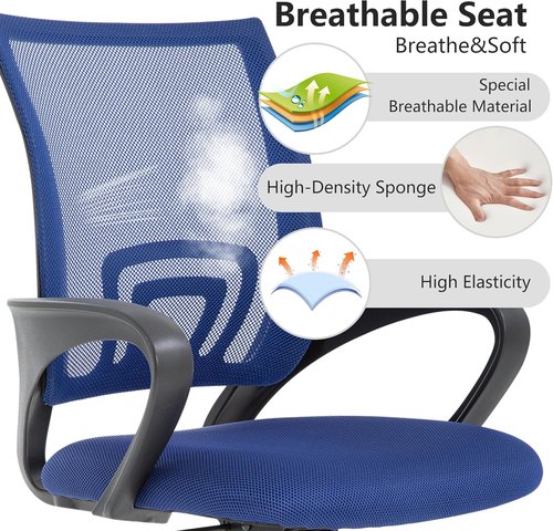 BestOffice Ergonomic Office Chair - Mid-Back Swivel Design with Breathable Backrest & Lumbar Support - Dark Blue