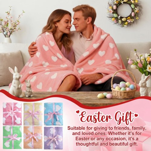 Tingjoo 6 Pack Easter Throw Blankets 50 x 60 Pastel Love Heart Soft Fuzzy Plush Cozy Flannel Blankets for Mother Day Wife Women Self Gifts Couch Sofa Bedroom Living Room Decor